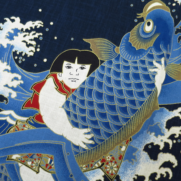 東京いろは、オリジナル鯉口シャツ 金太郎の鯉つかみ・藍紺